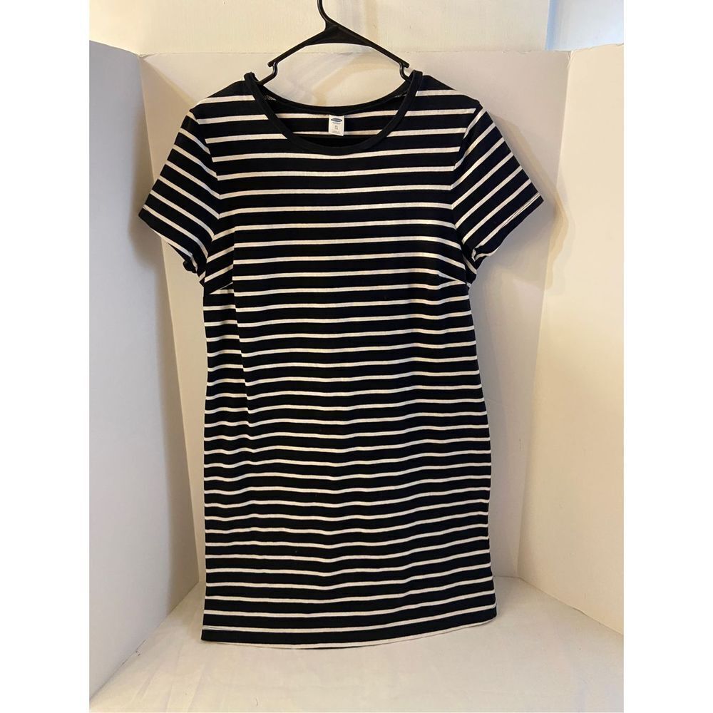 Old navy Xl dress black white stripes tshirt style packable travel vacation rn#5